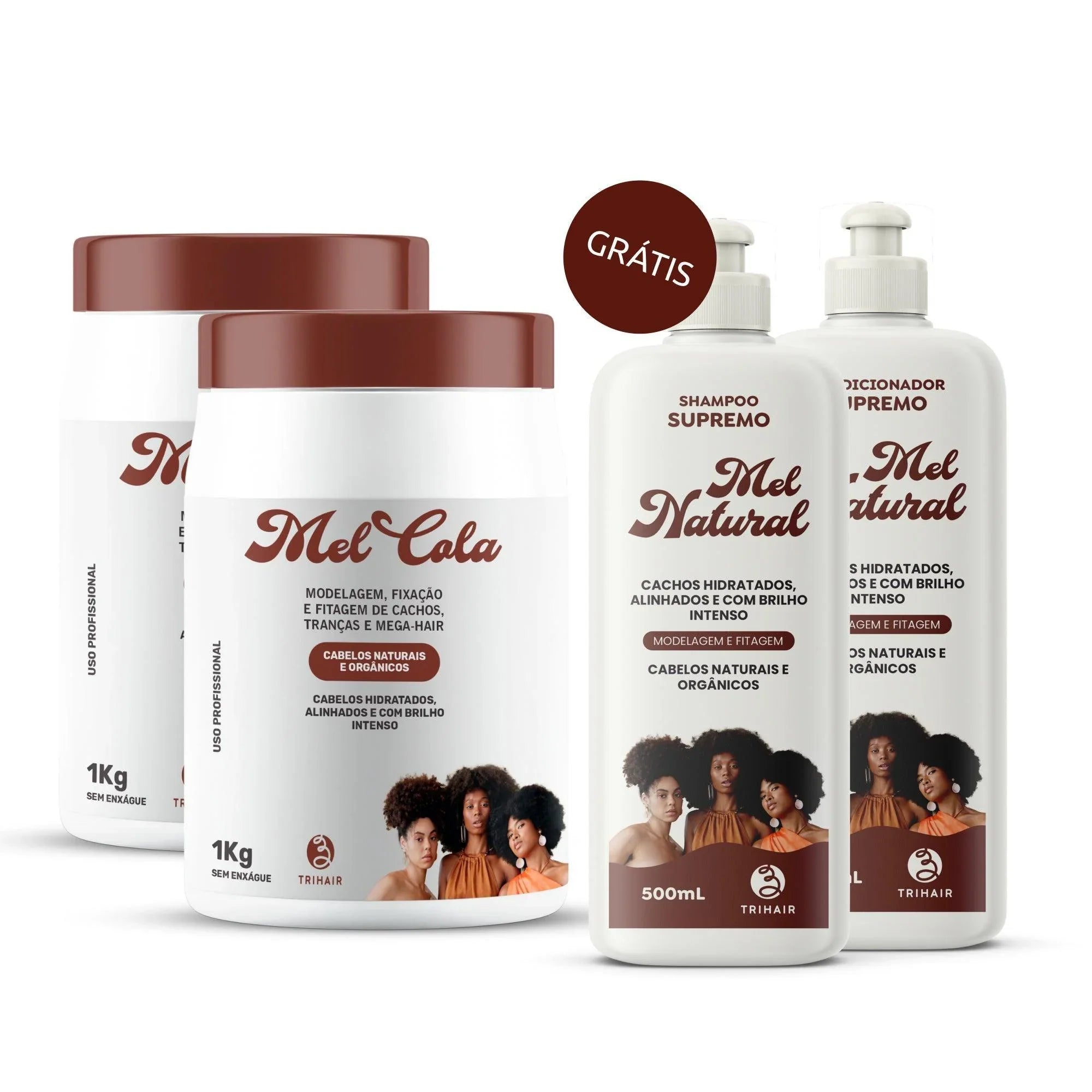 2 Mel Cola 1kg + Shampoo e Condicionador Mel Natural - (FRETE GRÁTIS) - Trihair Cosméticos